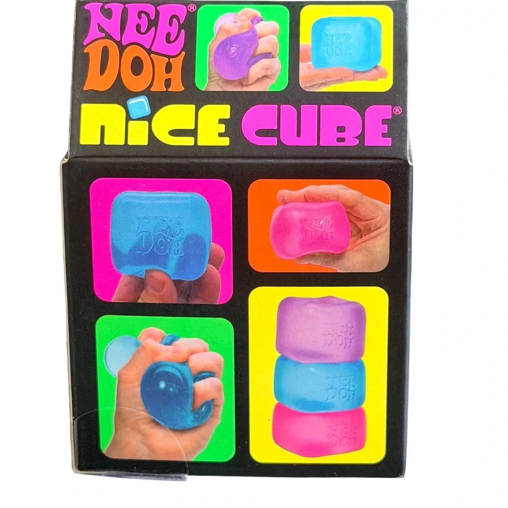 Schylling NeeDoh Nice Cube Blue Fidget Toy Squishy Stress Ball Solid Squish New